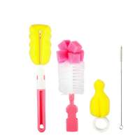 mumprince 4 in 1 gift Plastic handle sponge bottle cleaning brush set  with nipple brush straw tube brush